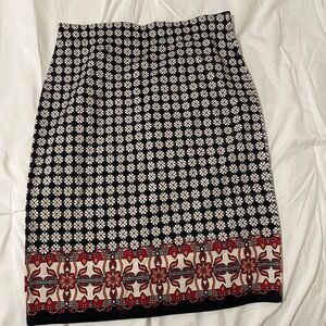 Max Studio Black & White Geometric Pencil Skirt with Red Floral Border